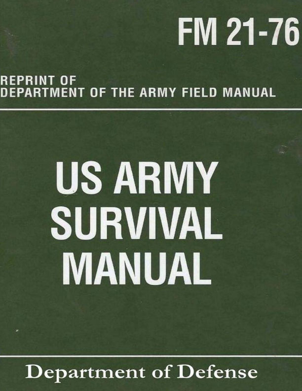 The Army Survival Manual is the finest single source for self-reliance for all extreme circumstances. It is considered essential for anyone who wants to survive in primitive conditions. The book is straightforward and profusely illustrated with drawings and illustrations. It is written in easy to understand language. Includes information on survival in all climates: arctic, tropics, temperate forest, savannah or desert. Also includes information on all types of terrain survival tactics. Topics covered include: the will to survive, identification of poisonous snakes, identification of edible and non-edible plants, survival medicine. wilderness medicine, techniques on first aid, survival in the hottest or coldest of climates, survival planning, making polluted water potable, how to find water, ways to trap, collection techniques for water, navigation and compass use, how to find direction using the sun and stars, weapons and tools, recognizing signs of land when lost at sea, building life-saving shelters, traps and snares, how to prepare wild game to be cooked, food preservation, fire-starting, water crossings, fitness and preparedness, and much more.