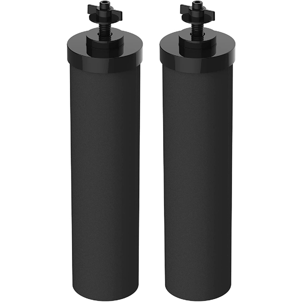 Although not Berkey authorized, these coconut shell fiber and premium activated carbon filters are direct replacements for BB9-2 filters. They reduce residual chlorine by up to 98.95% as well as heavy metals, sediment, chlorine, sand, rust, odor and large particles and bad tastes from your source water. They work great and are what we used in our 5-gallon water filter (DIY article coming soon). The filters have a 6,000-gallon service life for the pair.