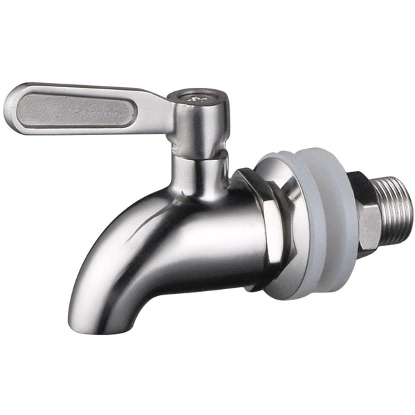 This is the best stainless-steel spigot I’ve found online for a very reasonable price. It requires a 5/8” or 16mm hole for installation and fits dispenser walls up to 11/16” or 17mm thick. I'm very happy with the quality  and is what we used in our 5-gallon water filter (DIY article coming soon).