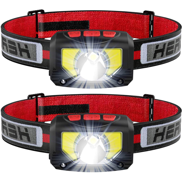 These comfortable headlamps have 6 lighting modes (high spotlight, low spotlight, high flood light, low flood light, red flood light and red strobe) but there’s a separate on/off button so you don’t have to cycle through all of the modes to turn it off. They (when fully charged) last up to 10 hours on low and 4 hours on high. The lamp pivots 90 degrees on its base and they are waterproof and shock resistant. What more could you want… how about they can be turned on and off by waving your hand under the motion sensor.