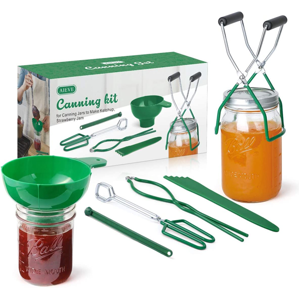 This canning kit has all of the essential tools to get started with canning. Most canners come with these but if yours didn’t or you’re just using a large pot these tools will help to make your canning life much easier. It included a canning funnel for large and regular mouth jars, a jar wrench, a jar lifter, a magnetic lid lifter, canning tongs and a bubble popper / head space measuring tool.