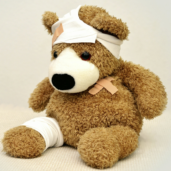 first aid, bandaged teddy bear, prepared, bandages